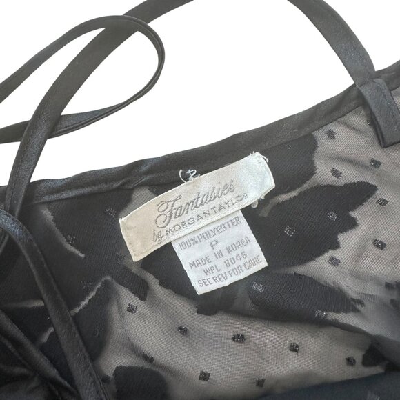 Vintage Morgan Taylor Black Sheer Slip Dress SZ S Velvet Floral By Fantasies - Picture 5 of 16